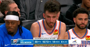 蓝鲸体育-霍姆格伦砍下30分14篮板4盖帽，雷霆队史首个拿到此数据球员
